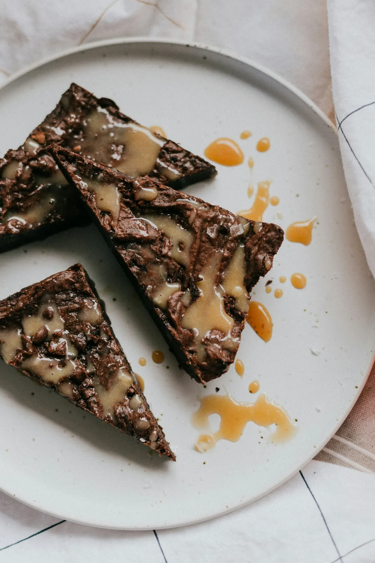 Sea Salt Caramel brownie slices with caramel drizzle